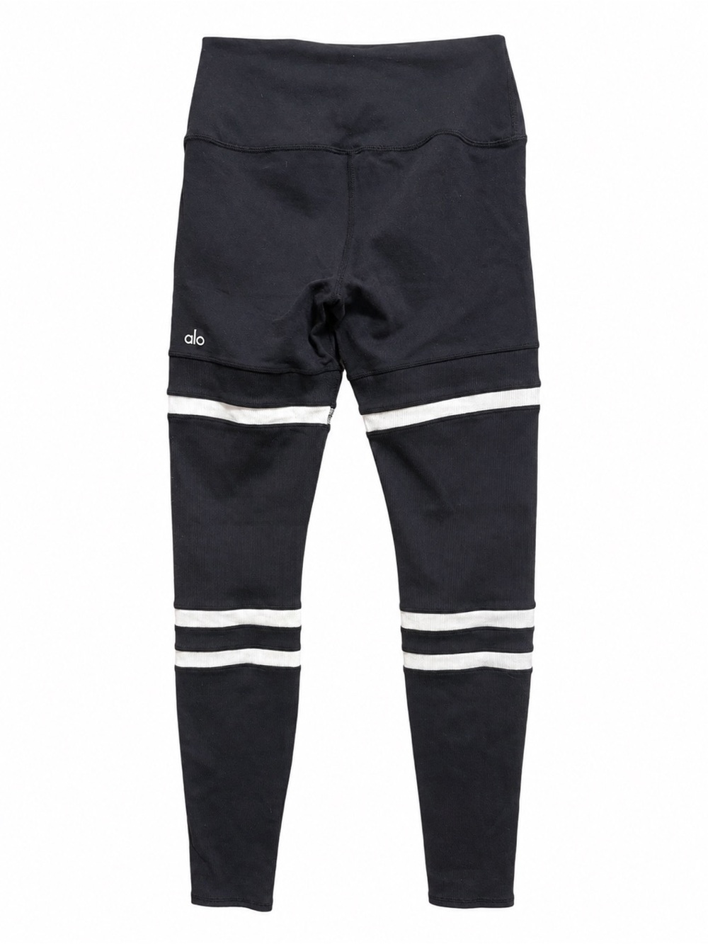 ALO Yoga Electric High-Waist Black White Stripe Ribbed Leggings